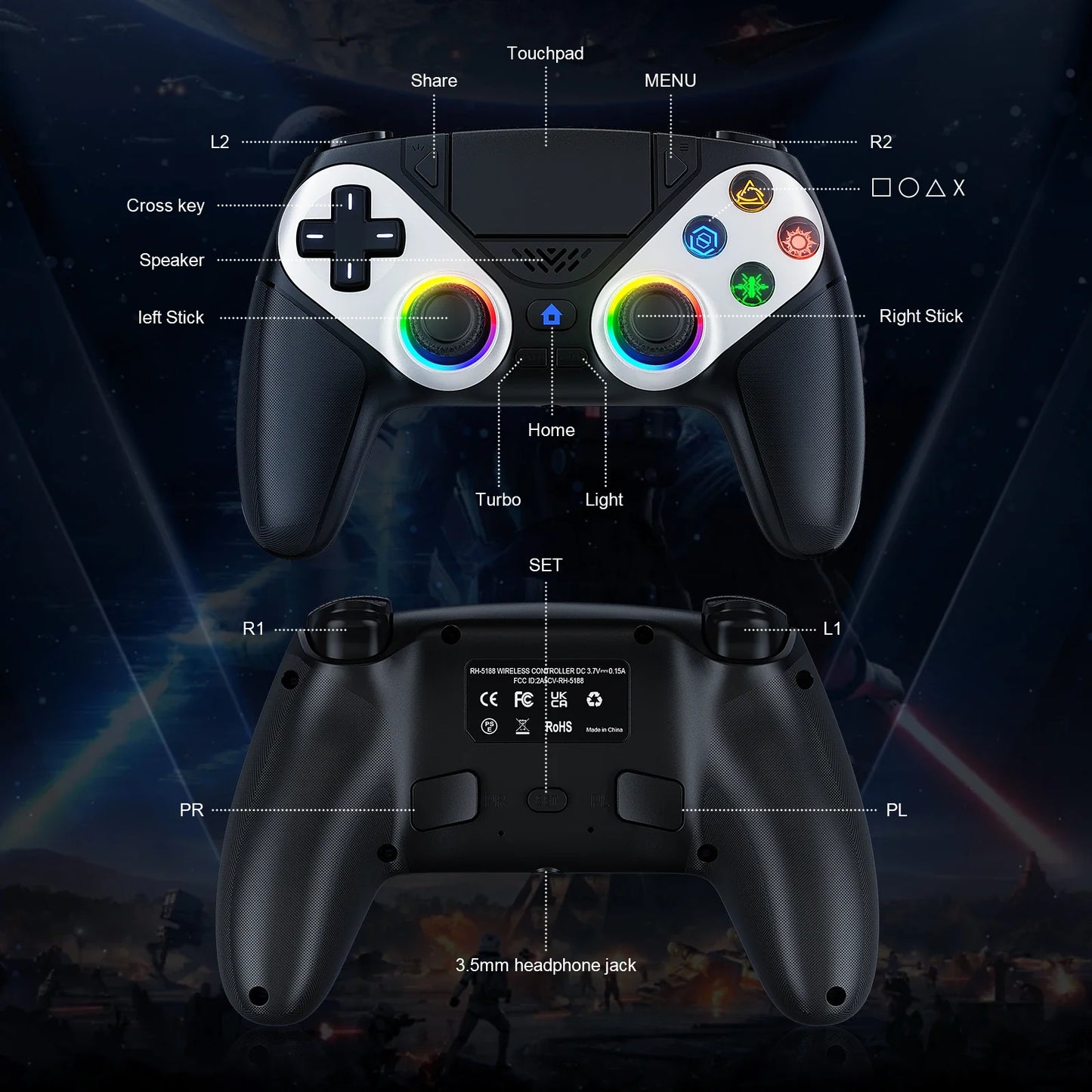 Bluetooth Wireless Gamepad for PS5 – Dual Sense Controller with Turbo, Vibration & Programmable Buttons for PS5/PC Console