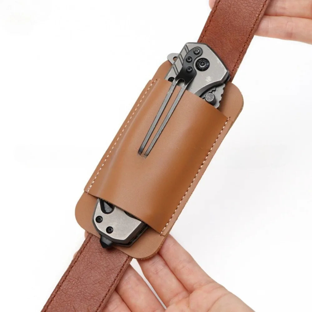 Retro Leather Knife Sheath – Horizontal Belt Carry Pocket Knife Holster, Durable Men’s EDC Knife Holder Case