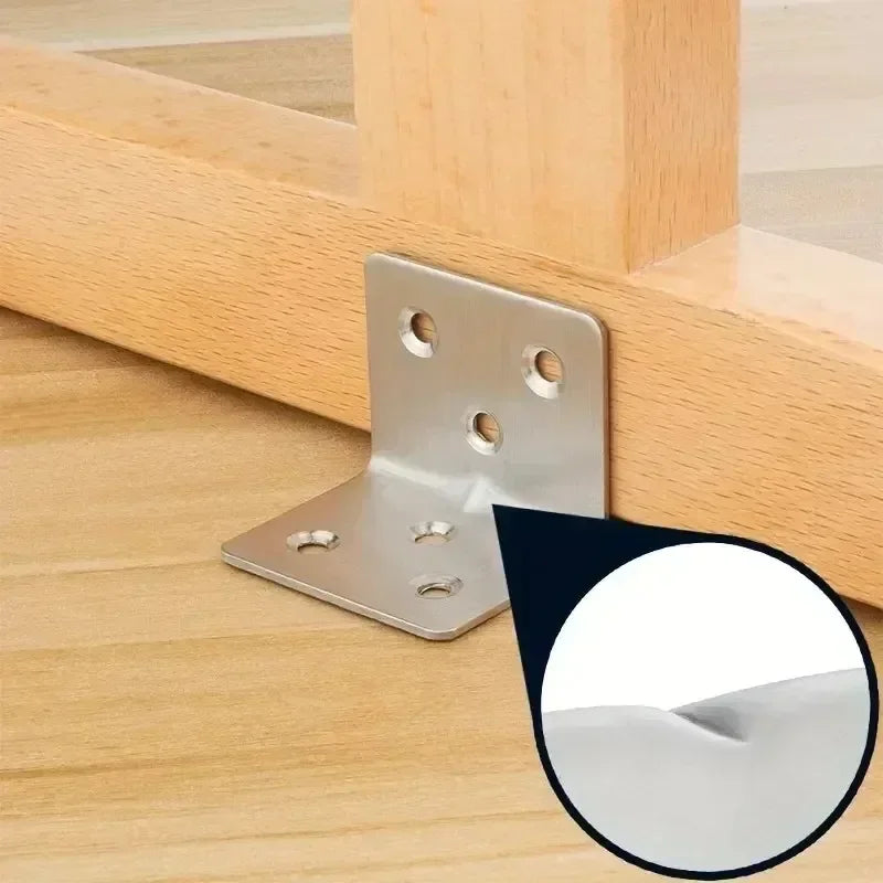 50/10PCS Universal Stainless Steel Corner Bracket | 90 Degree Right Angle Fixed Bracket for Wood Furniture, Bedframe, Cabinet Accessories