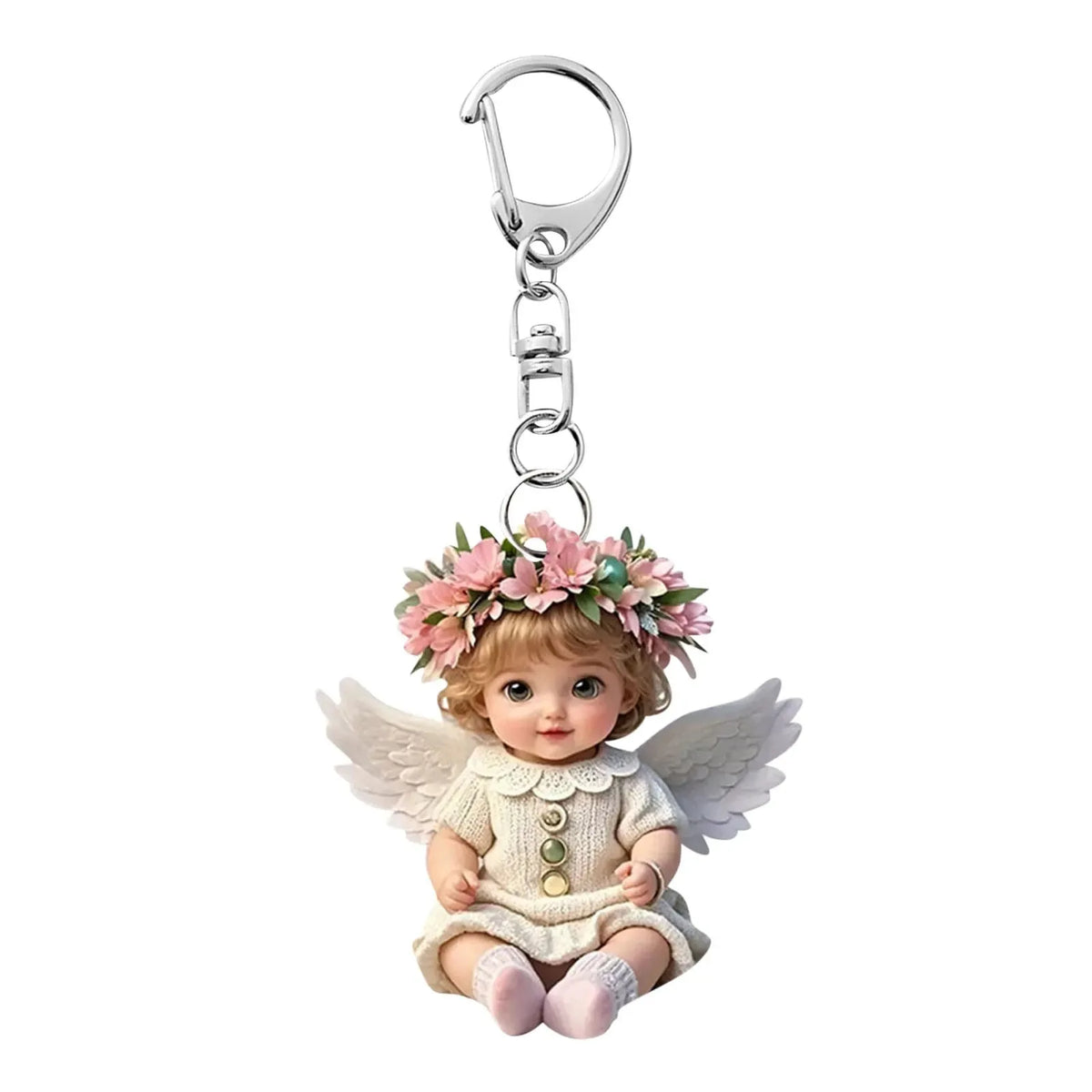 2D Acrylic Angel Baby Girl Keychain – Flat Keyring Pendant for Bags, Car, Backpack Accessories & Jewelry