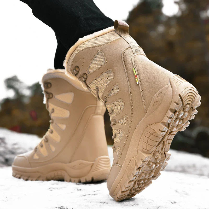 Men's Warm Plush Snow Boots - Lace Up Waterproof High Top, Anti-Slip Winter Boots for Casual & Work Wear