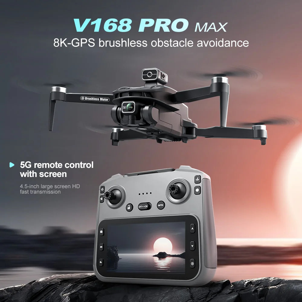 2025 V168 Pro MAX GPS Drone – 8K HD Camera, 5G WiFi FPV, 360° Obstacle Avoidance, Brushless RC Quadcopter