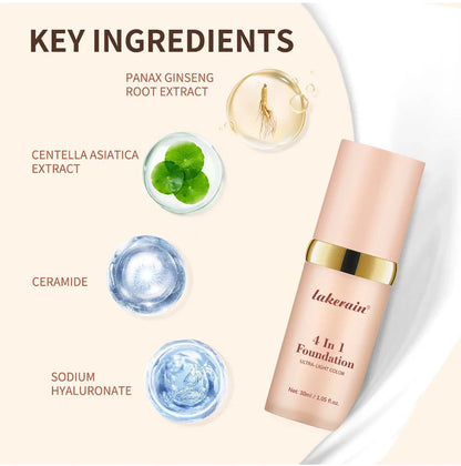 Color-Changing 4-in-1 Foundation – Moisturizing SPF 30+ Longwear Waterproof Makeup Base for Hydrating Travel Coverage