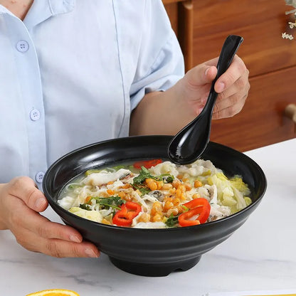 Premium Pure Black Large Striped Bowl - High Capacity & Heat Resistant, Stylish and Durable