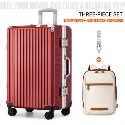 Aluminum Frame Rolling Luggage – 20/24/26/28 Inch Suitcase with USB Port, Combination Lock & Wheels
