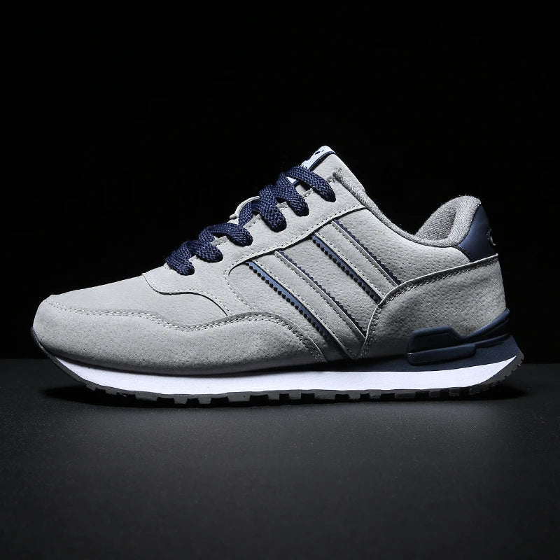 Men's Casual Artificial Leather Sneakers – Lightweight Breathable Lace-Up Flats for Spring & Outdoor Wear