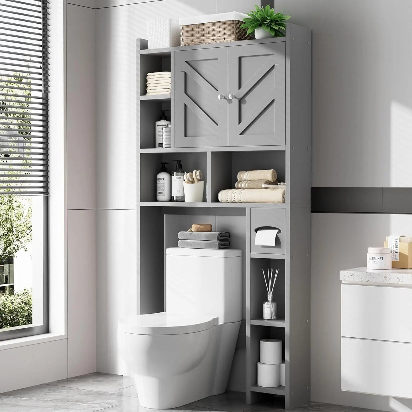 Over-The-Toilet Storage Cabinet - Freestanding Bathroom Organizer with Shelves