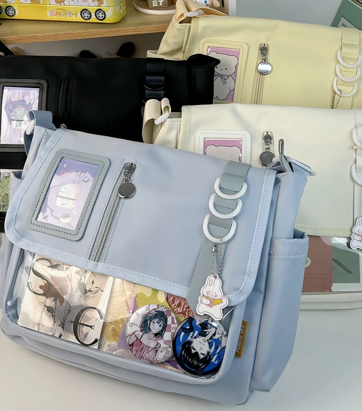 Y2K Japanese Harajuku School Bag — 2024 Transparent Itabag Crossbody for Teenage Girls with DIY Badge Display Plate