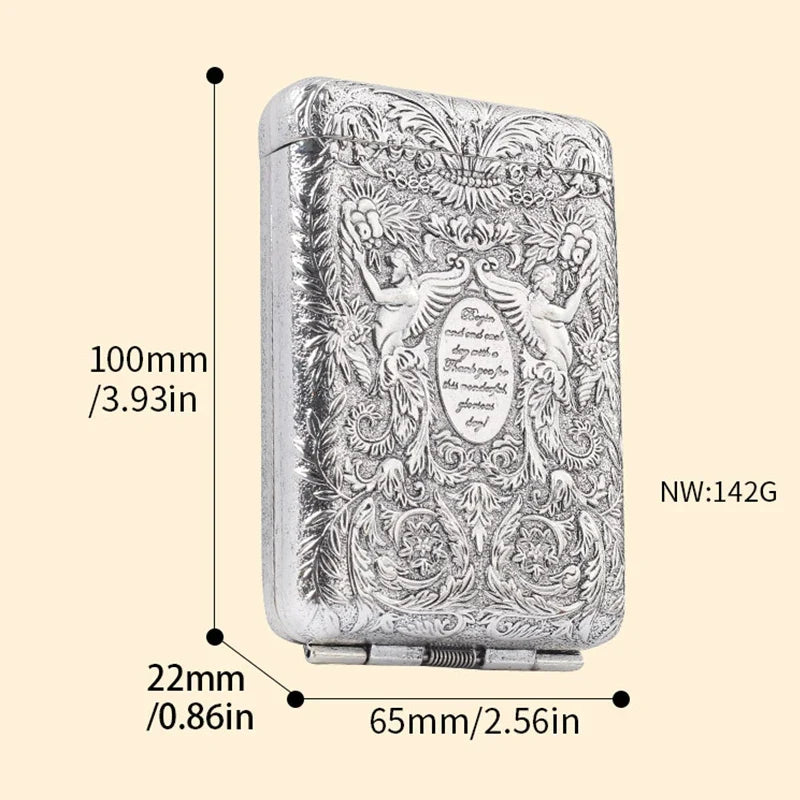 Retro Carved Cigarette Case - Luxury Metal Pocket Tobacco Storage Box for 14 Cigarettes, Smoking Accessory Holder
