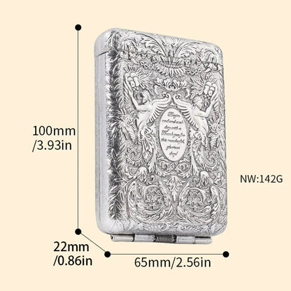 Retro Carved Cigarette Case - Luxury Metal Pocket Tobacco Storage Box for 14 Cigarettes, Smoking Accessory Holder