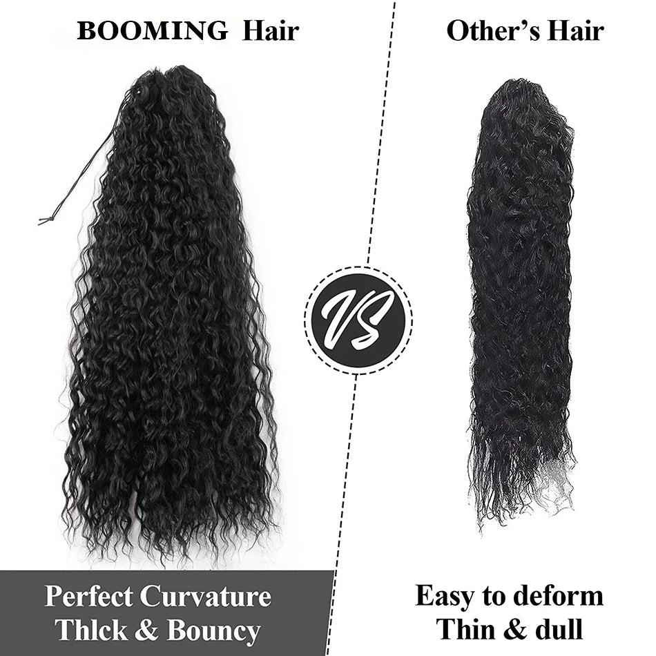 Long 32-Inch Curly Ponytail Extensions - Synthetic Drawstring Afro Water Wave Ponytail Wig for Women, Hairpiece Clip-in False Pony Tail