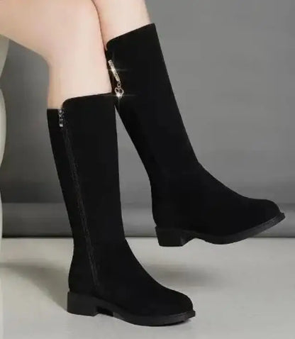 2025 Women’s Plush Snow Boots – Casual Flat Cotton Thigh-High Winter Shoes with Side Zipper