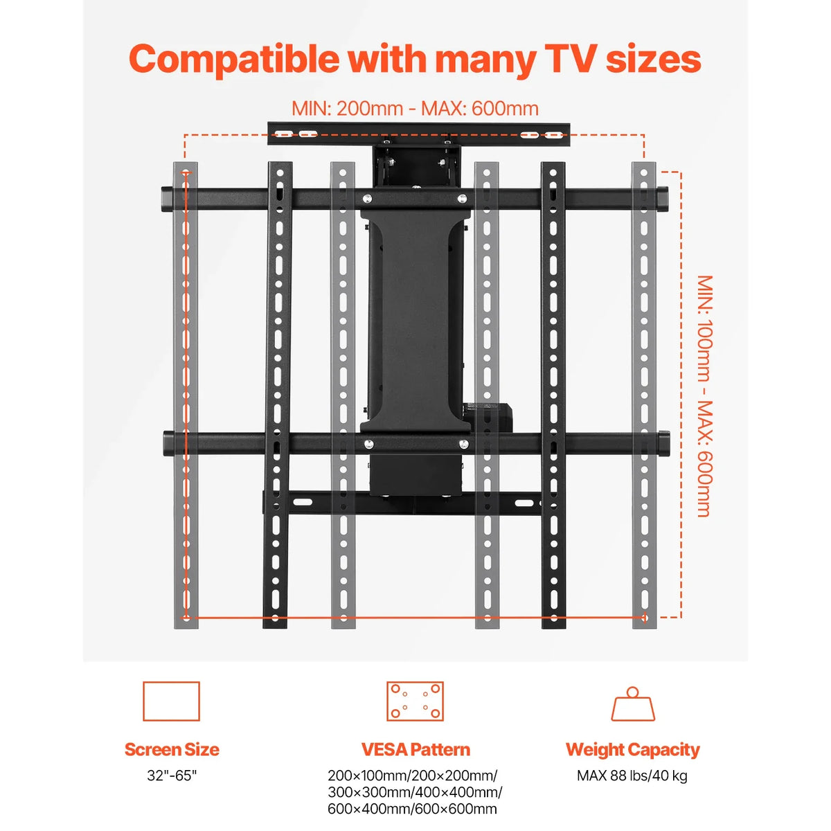 SucceBuy Motorized TV Wall Mount Bracket for 32–70 Inch TVs – Adjustable Electric Lift, Heavy Duty, Max VESA 24x16/24, 88–132 lbs Capacity