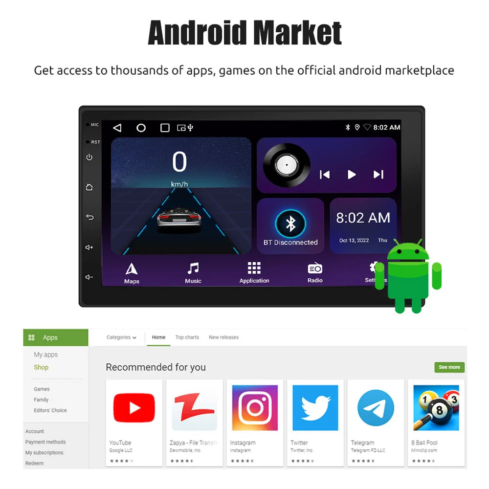 ESSGOO 2-Din Android Car Radio — 7/9/10" CarPlay Multimedia Player with GPS, Stereo Video Player for Tesla-Style, Nissan & Hyundai