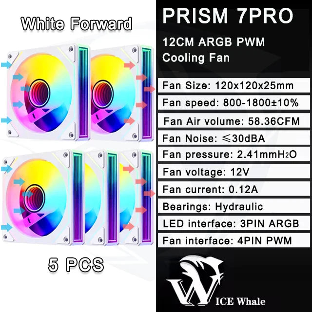 ICE Whale Prism 7 PRO ARGB 120mm PC Case Fan – Infinity Mirror Design with 4-Pin PWM, Motherboard Sync, and CPU Cooling Fan
