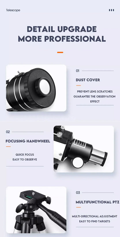 150X Astronomical Telescope – 70mm Refractor Portable Travel Scope with Phone Adapter & Wireless Remote