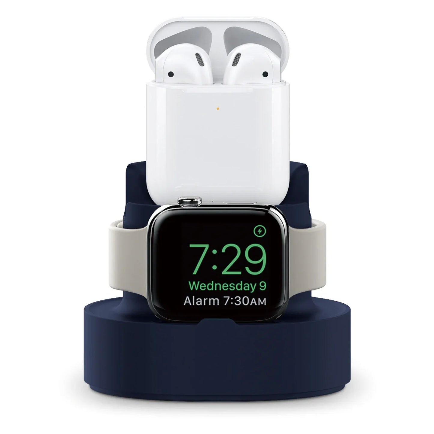 New Upgraded 2-in-1 Silicone Stand: Charging Base for Apple Watch, iPhone, and AirPods - Convenient Night Dock for iWatch