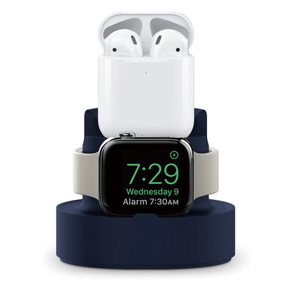 New Upgraded 2-in-1 Silicone Stand: Charging Base for Apple Watch, iPhone, and AirPods - Convenient Night Dock for iWatch