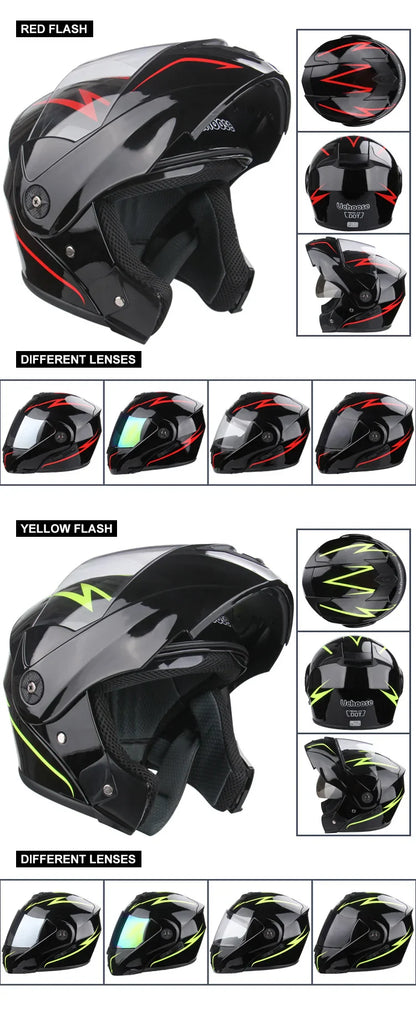 2024 Unisex Modular Motorcycle Helmet – Full Face Flip-Up Dual Lens Racing Helmet for Men & Women