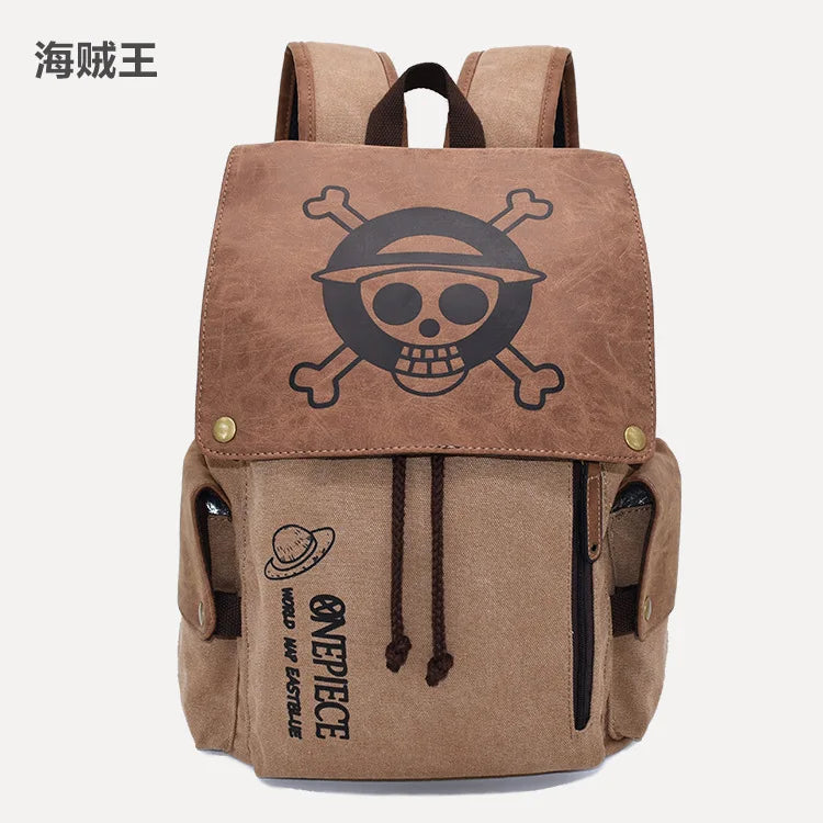One Piece Anime Backpack – Kawaii Boys Canvas School Bag with Drawstring, Large Capacity Student Gift