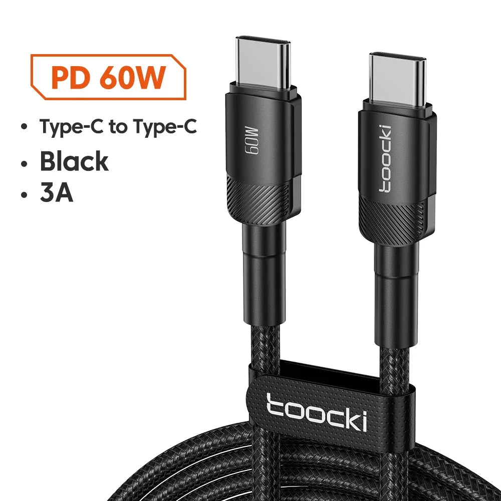 Toocki PD 100W/60W Type-C to Type-C Cable – Quick Charge 3.0 Fast Charging for iPhone 15, Huawei, Samsung, Xiaomi