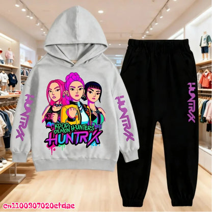 Children’s KPop Demon Hunters Hoodie & Pants Set – Autumn & Winter Casual Outerwear for Boys & Girls, Ages 3-12 Gift