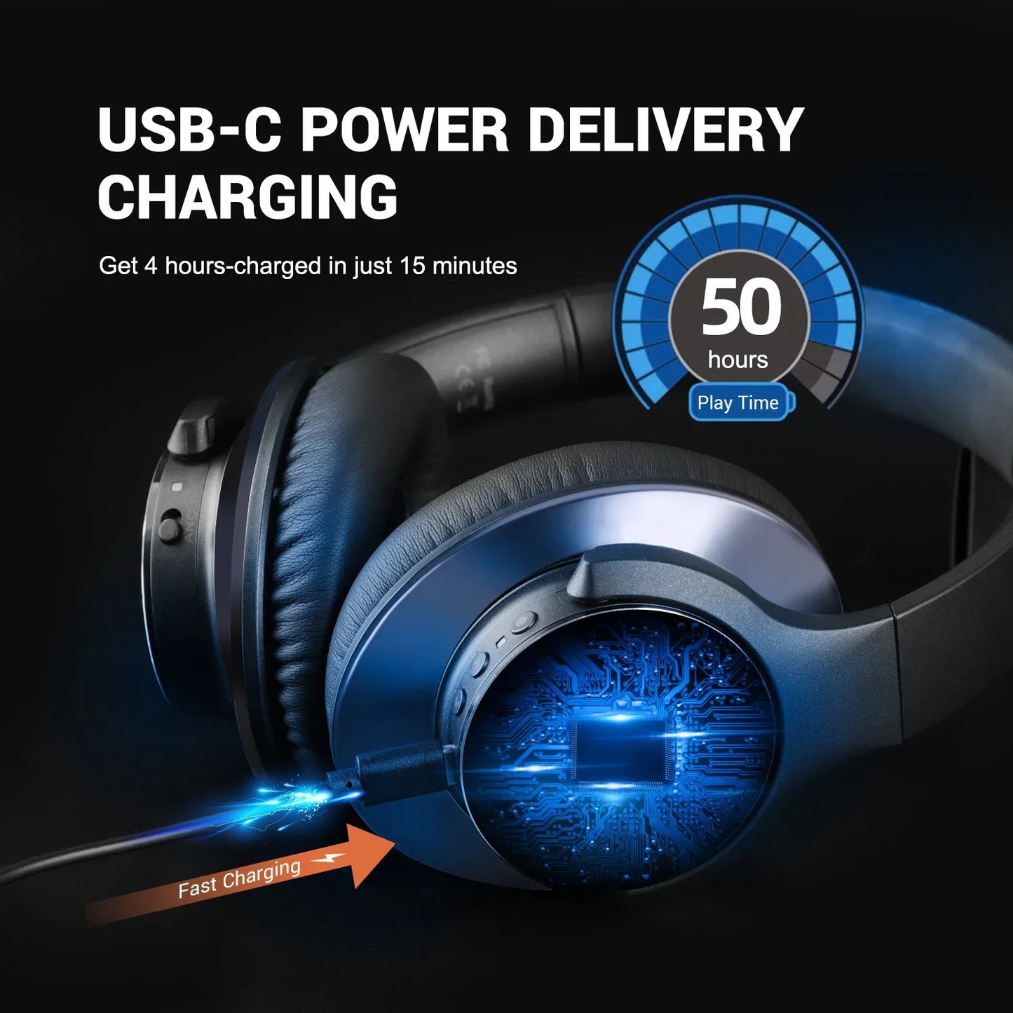 Oneodio A10 Bluetooth 5.4 Headphones - Hybrid Active Noise Cancelling, Hi-Res Audio, Over-Ear Wireless Headset with 5-Mic ANC