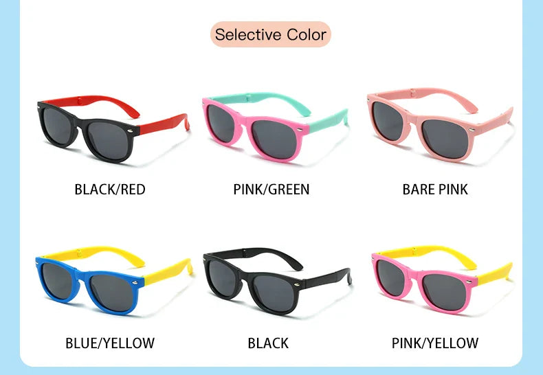 WarBlade Foldable Kids Sunglasses – Polarized UV400 Flexible Square Shades for Boys & Girls