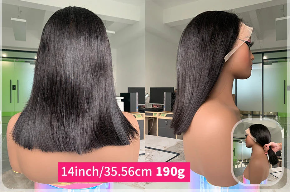 Raw Vietnamese Human Hair Lace Front Wig – 13x6 Bob, Straight Natural Black, 250% Density, 100% Human Hair