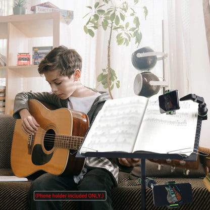360° Rotatable Phone Holder for Guitar & Mic Stand — Includes 10 Picks and Cleaning Cloth