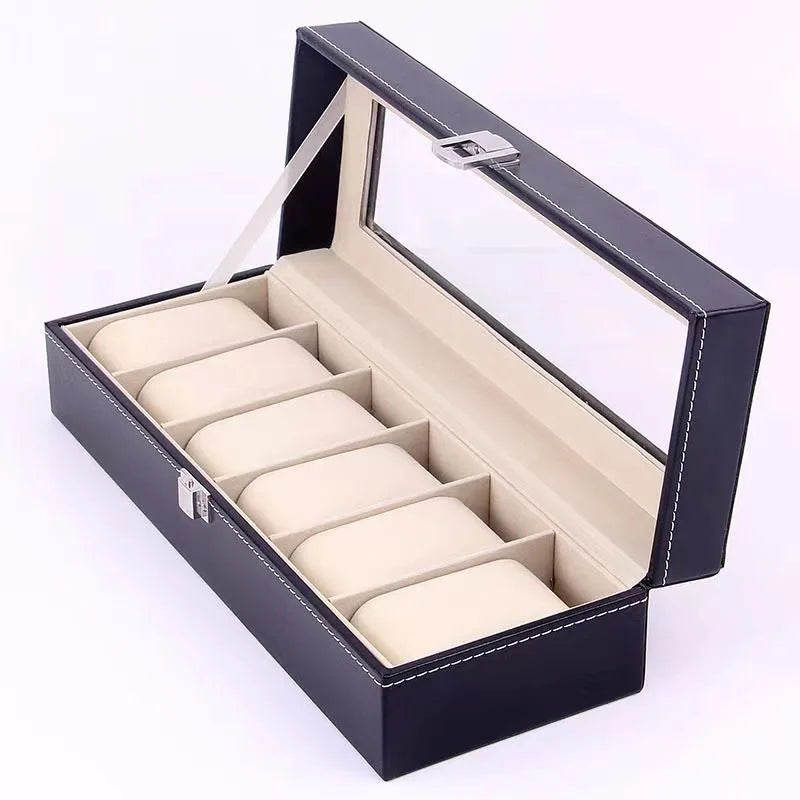 DELESYS PU Leather Watch Box – 2/3/4/5/6/8/10/12 Slot Storage Case with Lock, Traditional Style Gift Box