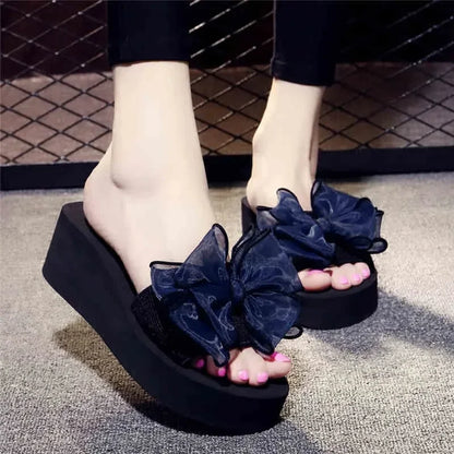 Women’s Bow Platform Sandals - Summer Indoor Outdoor Beach Flip Flops