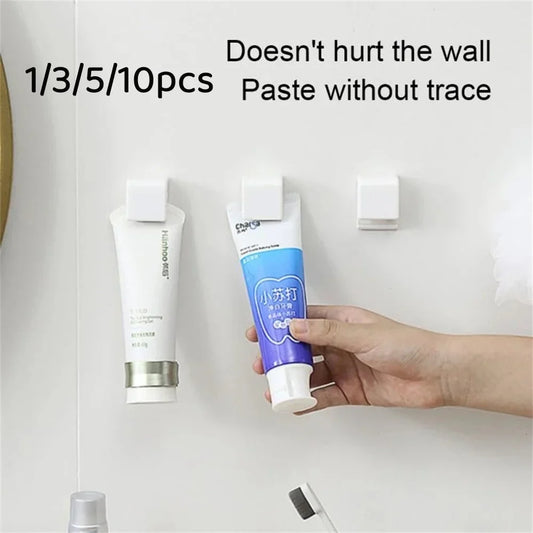 Wall-Mounted Toothbrush Holder Set - Punch-Free, Multiple Quantities (1/2/3/5/10pcs), Toothpaste Storage Rack Organizer, Bathroom Accessories