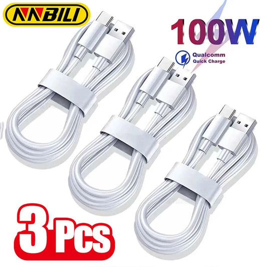 NNBILI 1-3PCS 10A 100W Type-C Super Fast Charging & Data Cable — Compatible with Huawei, OPPO, Vivo, iQOO