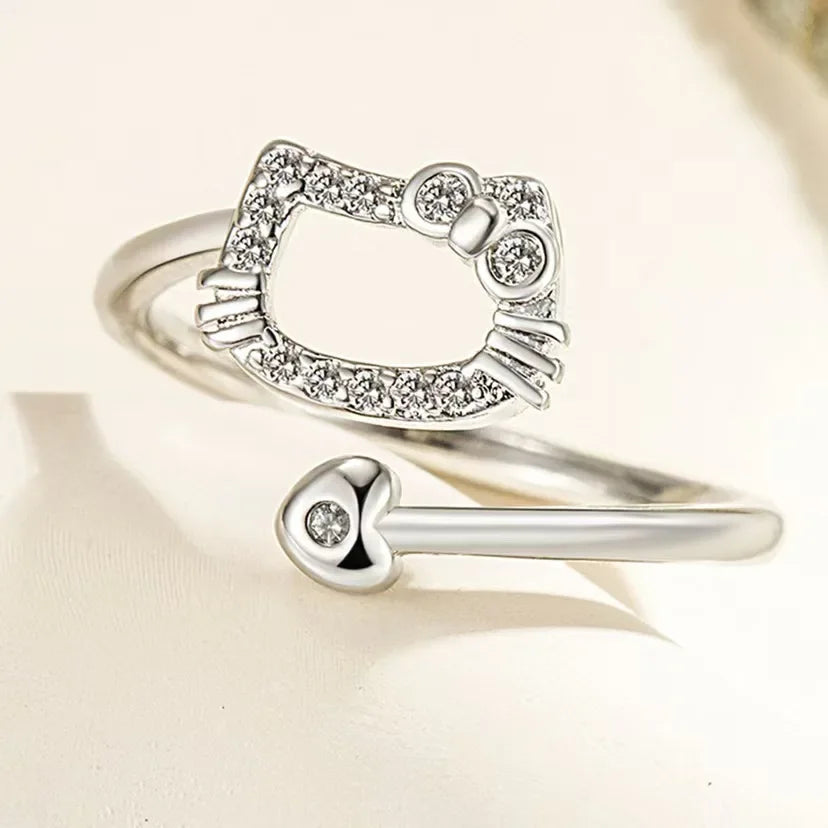 Hello Kitty Necklace & Ring Set – Cute Sanrio Cartoon Jewelry Anime Gift for Kids