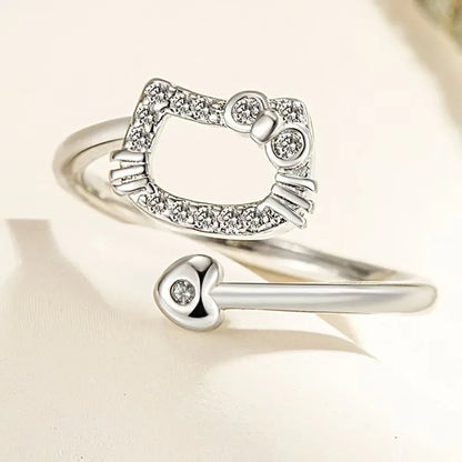 Hello Kitty Necklace & Ring Set – Cute Sanrio Cartoon Jewelry Anime Gift for Kids