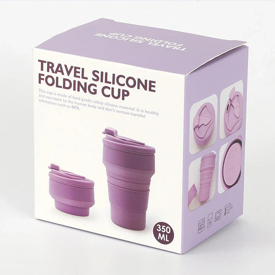 350ML Food-Grade Silicone Folding Cup with Lid - Reusable, Portable Coffee Cup for Hot Drinks, Ideal for Travel and Camping