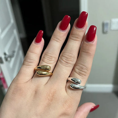 Stainless Steel Smooth Double Ball Beads Rings: Open Gold Color Geometric Wedding Couple Rings - Aesthetic Jewelry Gift for Women