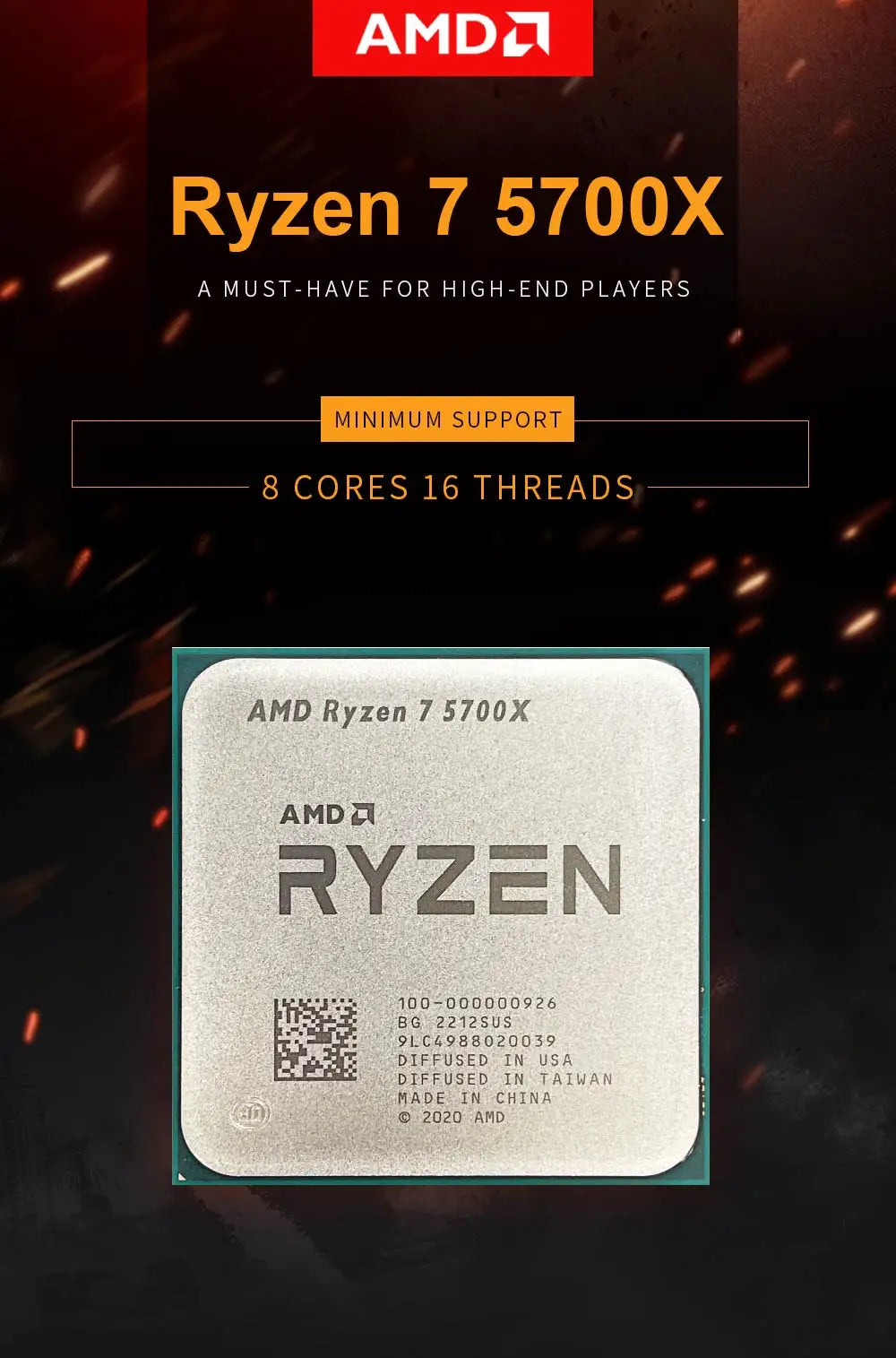 AMD Ryzen 7 5700X – 3.4GHz 8-Core 16-Thread CPU Processor, 7nm, L3=32MB, Socket AM4 Gaming CPU
