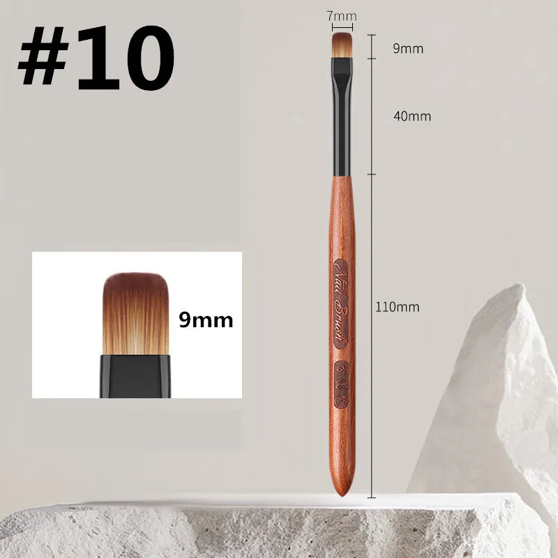 Sandalwood Handle Nail Art Brush Set – Gradient Blooming UV Gel Liner & Flower Drawing Tools for Stripes & Nail Painting