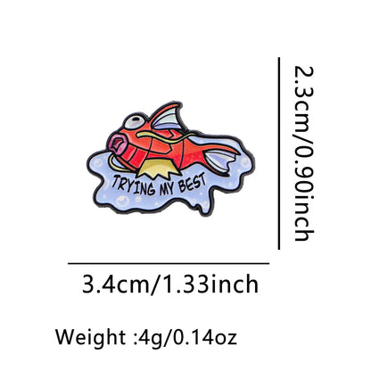Trying the Fish Enamel Pin - Cute Cartoon Fish Metal Brooch Badge for Clothing, Bags and Gifts