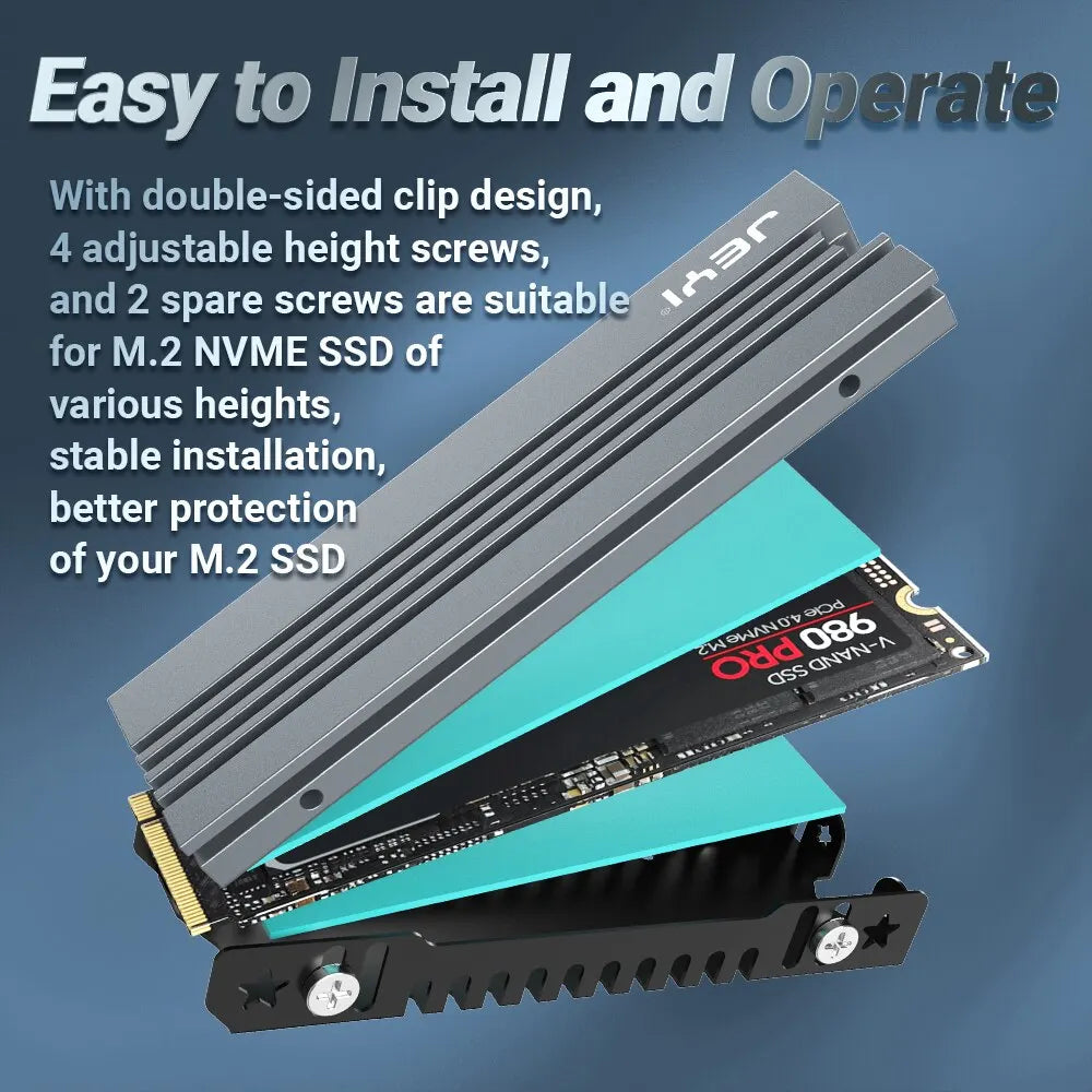 JEYI M.2 SSD Heatsink – 2280 NVMe NGFF Aluminum Cooler with Thermal Silicone Pad for Motherboard & PS5