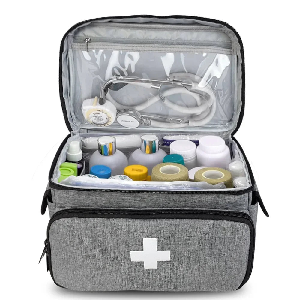 Travel First Aid Kit Bag – Multifunctional Medical Storage Organizer with Layered Medicine Boxes for Home & On-the-Go