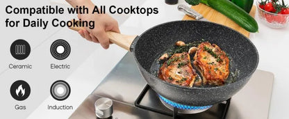 SODAY 12 Piece Granite Nonstick Cookware Set - Induction Compatible Kitchen Pots and Pans