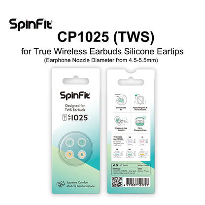 SpinFit CP1025 TWS Silicone Ear Tips – Patented Fit for True Wireless Earbuds, Compatible with MTW3, Jabra Elite 7 & Galaxy Buds 2