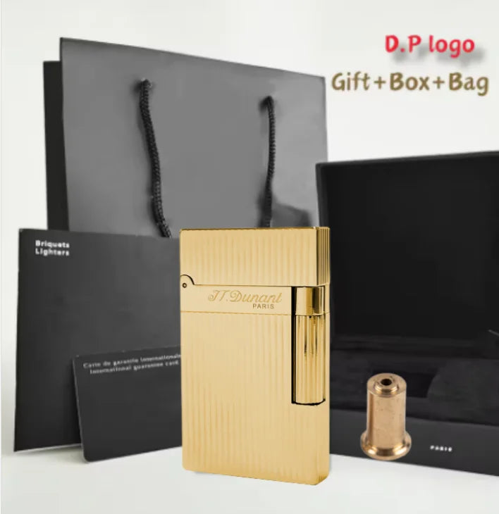 JT.Dunant Luxury Brass Gas Lighter - Refillable Butane Cigarette & Cigar Accessory with Vertical Pattern Design