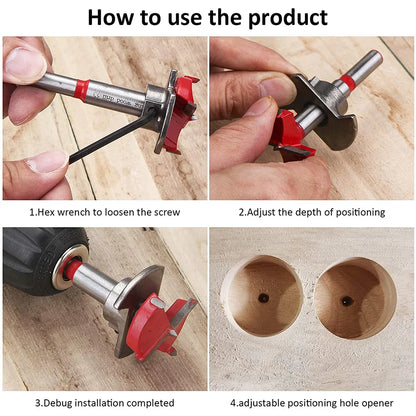 Adjustable Positioning Hole Saw Kit - 15-35mm Hinge Hole Opener Woodworking Carbide Drill Bits Set