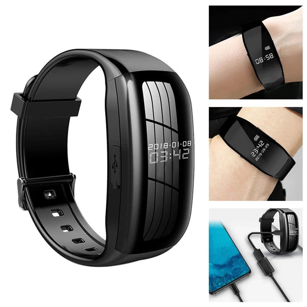 8-256GB Video Mini Camera Watch – Audio Voice Recorder Wristband with USB Flash Drive & Noise Reduction