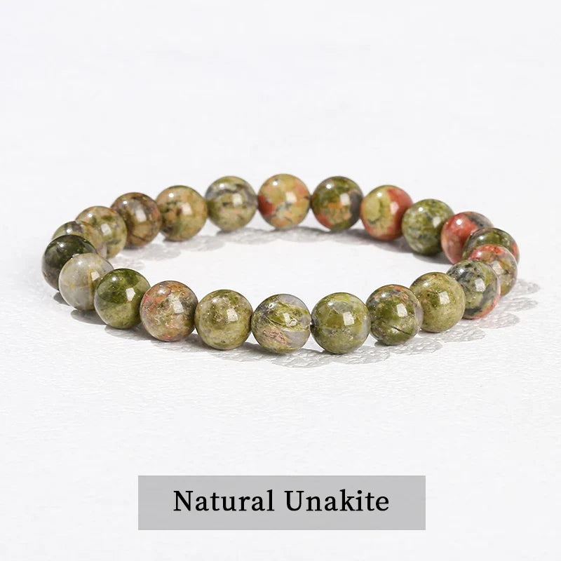 Natural Stone Beaded Bracelet - Obsidian, Fluorite & Quartz Healing Stretch Jewelry for Men & Women