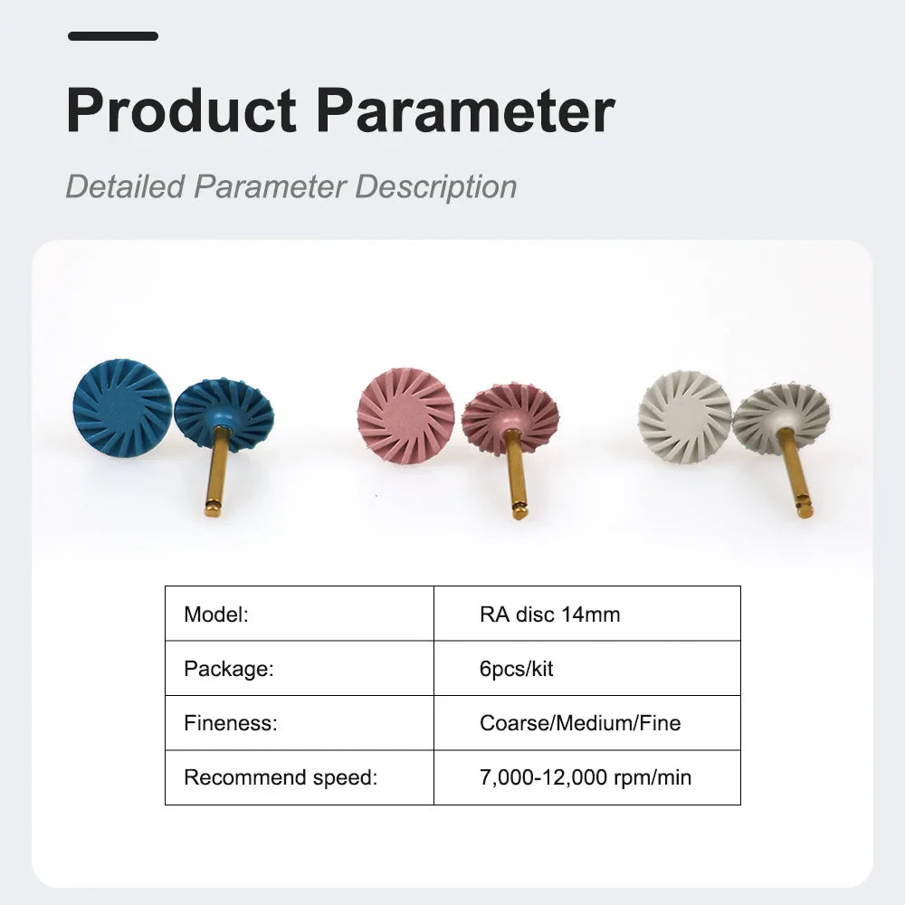 6pcs Dental Rubber Polisher Kit – Composite Resin Diamond Polishing Discs, 14mm Spiral Flex Wheels